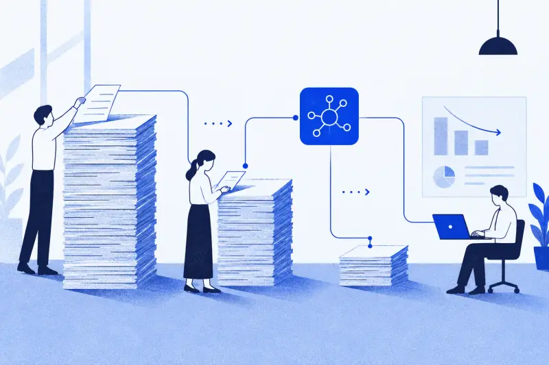 積まれた書類が AI で減っていく様子