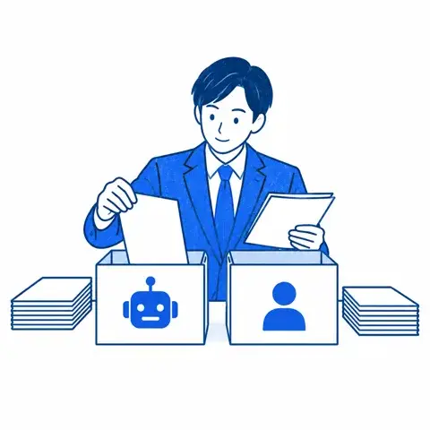 AI に任せる作業と人がやる作業を仕分ける様子